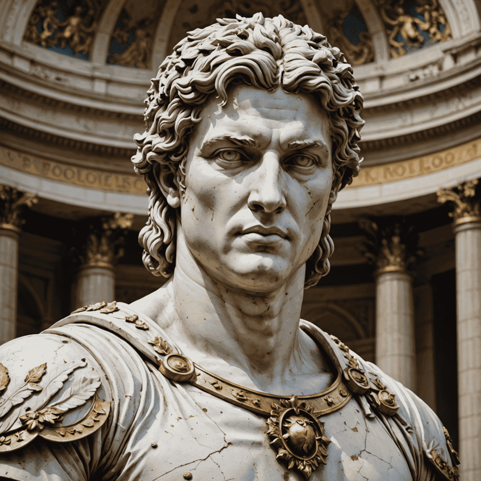 Close-up of the Apollo Belvedere statue, highlighting the intricate details of the face and torso